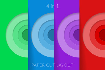 Paper cut abstract circle shape.Four in one set.