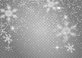 Transparent shiny backdrop with snowflakes for winter, Christmas and New Year decoration.