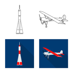 Isolated object of plane and transport sign. Set of plane and sky vector icon for stock.