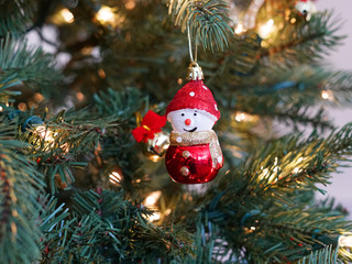 Close up on Christmas tree with different decoration