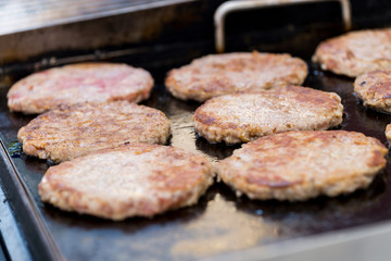 Grilled meat / pork burgers, grill, smoke and light aroma - Cooking grill burgers process