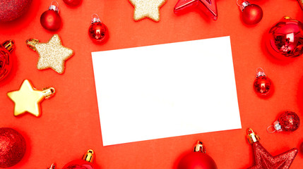 Blank christmas holidays greeting card on a red background