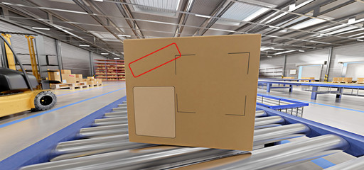 Cardbox mock up in a warehouse - 3d rendering - obrazy, fototapety, plakaty