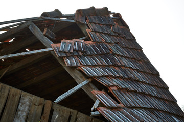 ruined broken house roof bricks tile