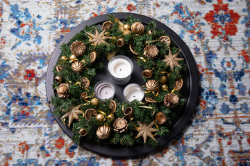 Christmas wreath with decorations,Christmas wreath and ribbon. Merry Christmas