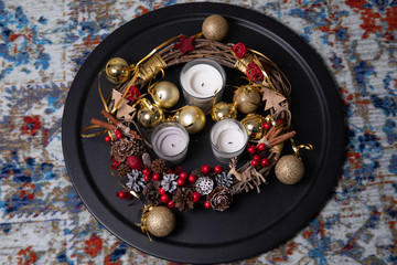 Christmas wreath with decorations,Christmas wreath and ribbon. Merry Christmas