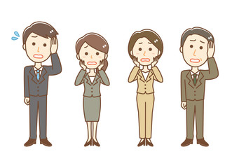 スーツ男女4人　焦る　全身　