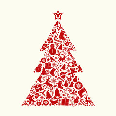 Concept of Christmas card with tree. Vector.