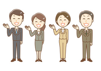 スーツ男女4人　案内　全身　