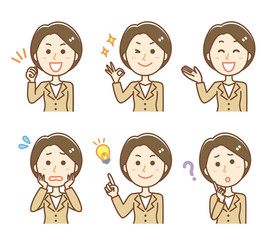 パンツスーツの女性　表情セット　上半身