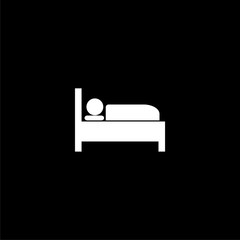 Hospital bed icon or logo, bed icon symbol sleep night hotel motel on dark background