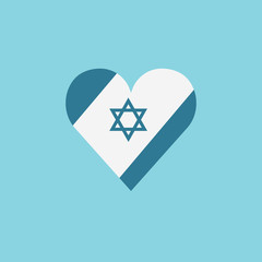 Israel flag icon in heart shape in flat design with blue background