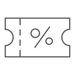 Coupon thin line icon, label and card, discount sign, vector graphics, a linear pattern on a white background.