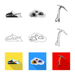 Vector design of mountaineering and peak logo. Collection of mountaineering and camp stock symbol for web.