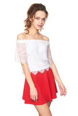 young beautiful brunette girl smiling. Isolated