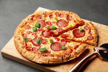 Pizza with salami and chorizo