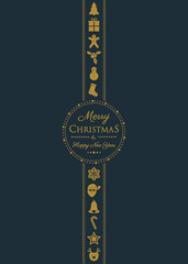 Concept of Christmas card with ornaments and greetings. Vector.