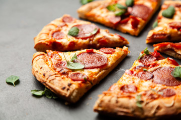 Pizza with salami and chorizo