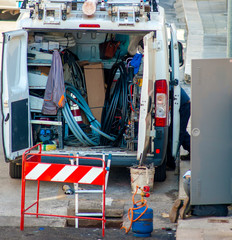 van equipped for electricity and telephone repairs