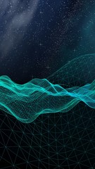Fototapeta premium Star horizon. Abstract landscape on a dark background. Cyberspace grid. Hi-tech network. Outer space. Starry outer space texture. 3D illustration