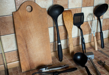 a different kitchen utensils on the table
