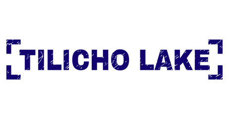 TILICHO LAKE text seal print with grunge texture. Text title is placed inside corners. Blue vector rubber print of TILICHO LAKE with grunge texture.