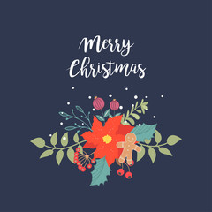 Merry Christmas greeting card. Template for greeting scrapbooking, congratulations, invitations, stickers, planners.