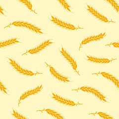Seamless pattern. Simple vector ears of wheat on beige background. illustration for agriculture or bakery.