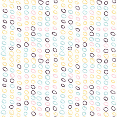 Abstract seamless pattern with freehand  shapes made in vector. Marker marks, strokes and scribbles in pastel colors on white background.