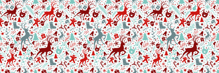 Christmas wrapping paper with ornaments and seamless pattern. Vector.