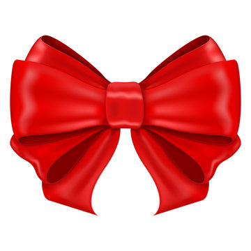 Red ribbon bow. Shiny 3d symbol