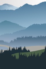 illustration of mountain forest vector