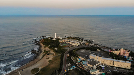ドローン空撮　夕暮れの犬吠埼灯台　日本の風景