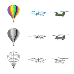 Isolated object of plane and transport logo. Set of plane and sky stock symbol for web.