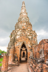 Aisle or walkway at Wat Chaiwatthanaram. The old Buddhism ruins in Ayutthaya Historical Park, Thailand, Southeast Asia.