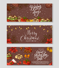 Boxing Day poster. Banner with hand drawn lettering. Sale template design. Vector illustration