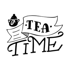 International Tea Day poster. Hand lettering card. World holiday. Vector illustration