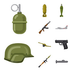 Vector illustration of weapon and gun icon. Set of weapon and army vector icon for stock.