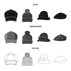 Isolated object of headgear and cap sign. Set of headgear and accessory vector icon for stock.