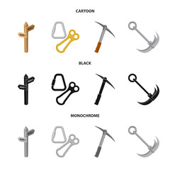 Isolated object of mountaineering and peak sign. Set of mountaineering and camp stock symbol for web.