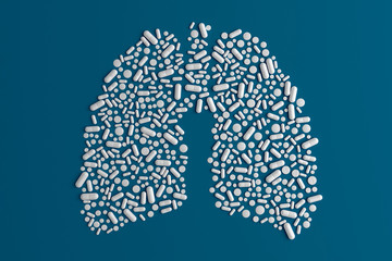Close up of pills in shape of lungs