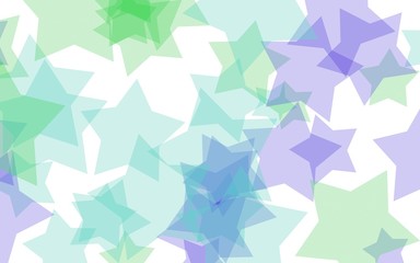 Multicolored translucent stars on a white background. Green tones. 3D illustration