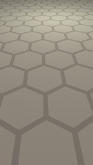 Honeycomb with color lighting, on a gray background. Perspective view on polygon look like honeycomb. Isometric geometry. Vertical image orientation. 3D illustration