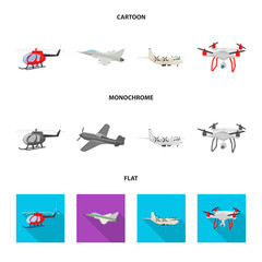 Vector design of plane and transport logo. Set of plane and sky stock symbol for web.