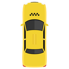 Taxi car from above, top view. Cute cartoon transport with shadows. Modern urban vehicle. One of the collection or set. Simple icon or logo. Realistic design. Flat style vector illustration.