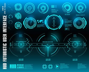 HUD futuristic blue user interface, dashboard display virtual reality technology screen, target