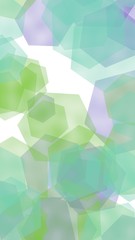 Multicolored translucent hexagons on white background. Vertical image orientation. 3D illustration