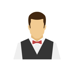 Waiter avatar icon. Profession logo. Male character. A man in professional clothes. People specialists. Flat simple vector illustration.
