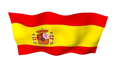 Obraz premium The flag of Spain. Official state symbol of the Kingdom of Spain. Concept: web, sports pages, language courses, travelling, design elements. 3d illustration