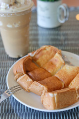 honey toast sweet tasty and iced coffee